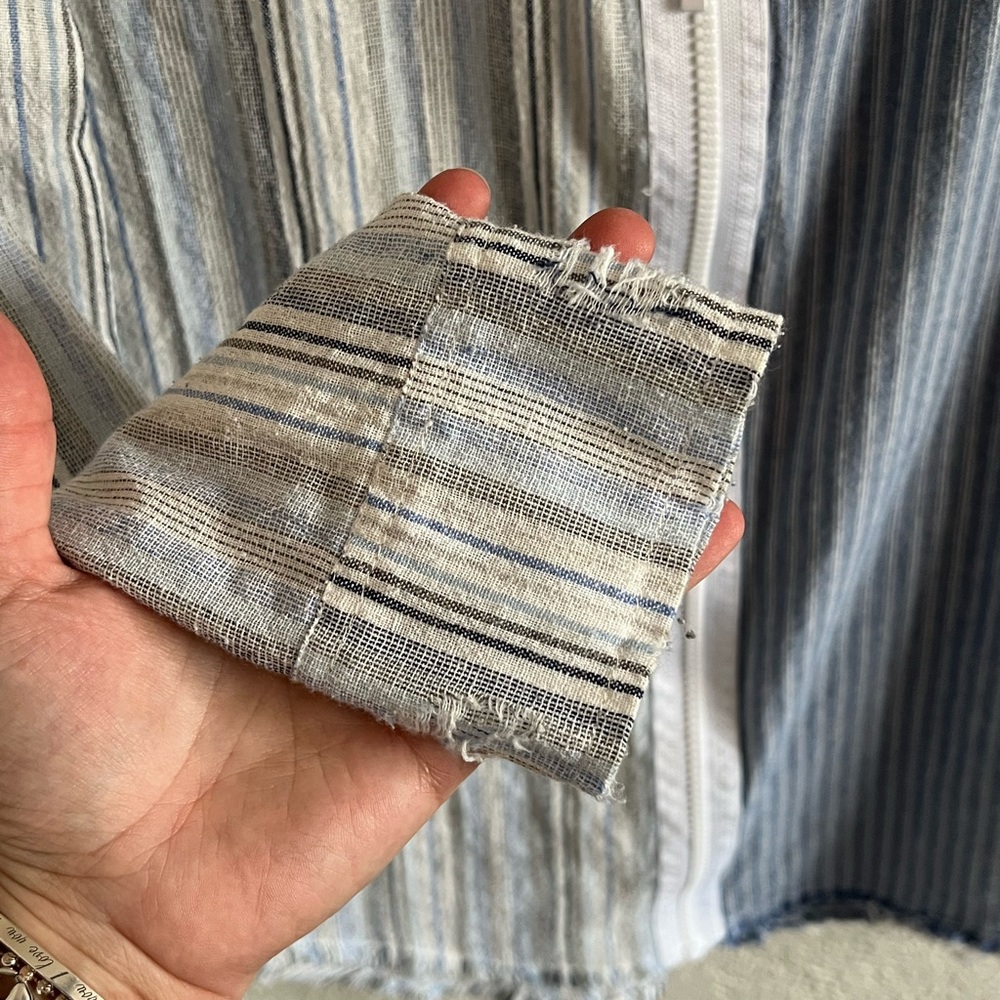 Gilded Intent Mixed Pattern Zip Up Collared Linen… - image 5